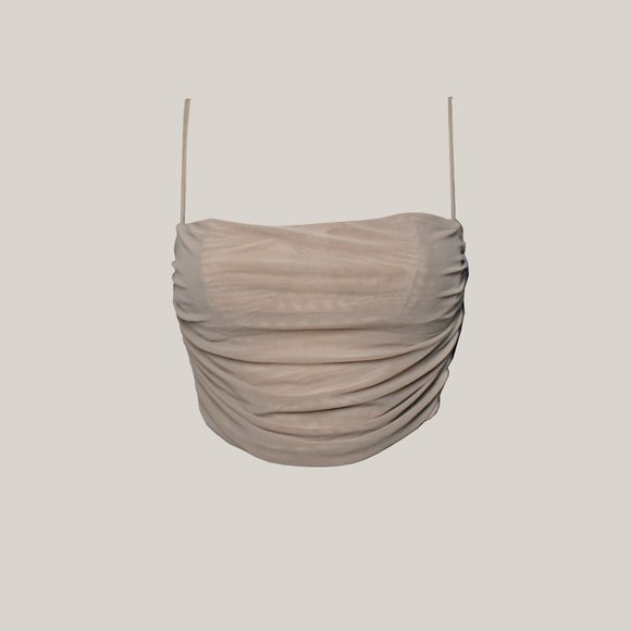 ShopMonteza Cairo sand crop top mesh taupe strappy ruched - Picture 1 of 4